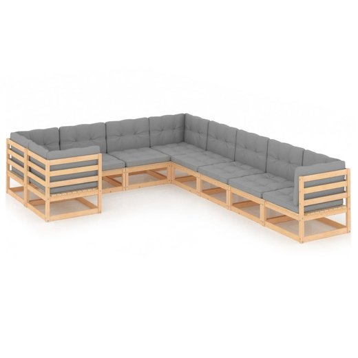 9-tlg. Garten-Lounge-Set mit Kissen Kiefer Massivholz