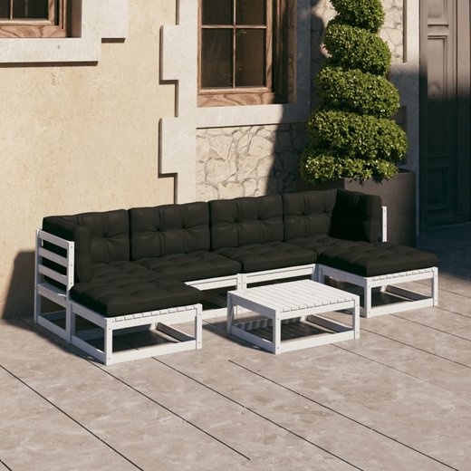 7-tlg. Garten-Lounge-Set mit Kissen Wei Kiefer Massivholz