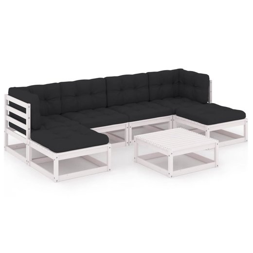 7-tlg. Garten-Lounge-Set mit Kissen Wei Kiefer Massivholz