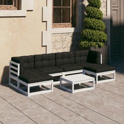 7-tlg. Garten-Lounge-Set mit Kissen Wei� Kiefer Massivholz