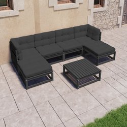 7-tlg. Garten-Lounge-Set mit Kissen Schwarz Massivholz...
