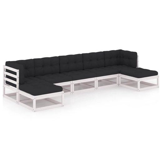 7-tlg. Garten-Lounge-Set mit Kissen Wei Kiefer Massivholz