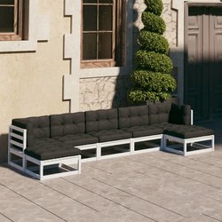 7-tlg. Garten-Lounge-Set mit Kissen Wei� Kiefer Massivholz