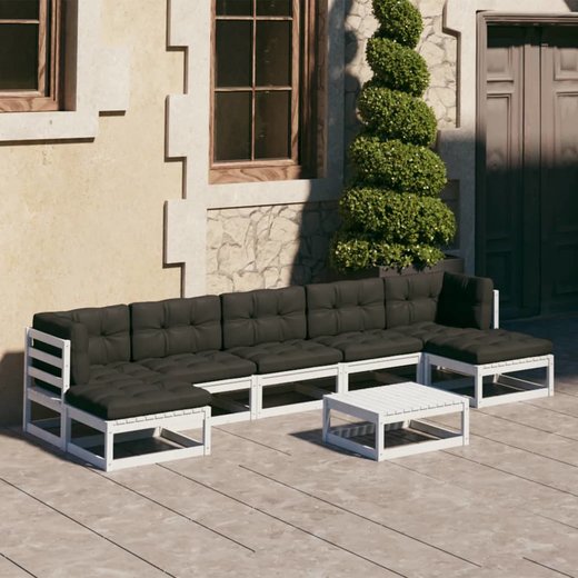 8-tlg. Garten-Lounge-Set mit Kissen Wei Kiefer Massivholz