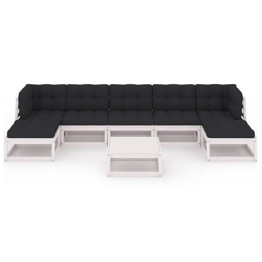 8-tlg. Garten-Lounge-Set mit Kissen Wei Kiefer Massivholz