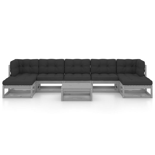 8-tlg. Garten-Lounge-Set mit Kissen Grau Kiefer Massivholz