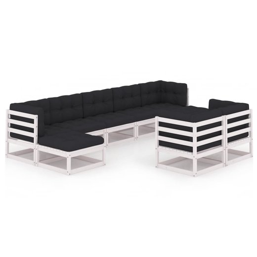 9-tlg. Garten-Lounge-Set mit Kissen Wei Kiefer Massivholz