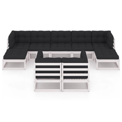 9-tlg. Garten-Lounge-Set mit Kissen Wei Kiefer Massivholz