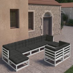 9-tlg. Garten-Lounge-Set mit Kissen Wei Kiefer Massivholz