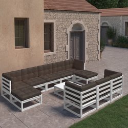 11-tlg. Garten-Lounge-Set mit Kissen Wei Kiefer Massivholz