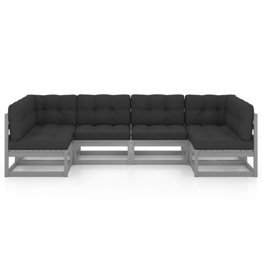 6-tlg. Garten-Lounge-Set mit Kissen Grau Kiefer Massivholz