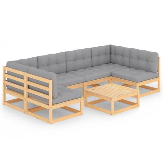 7-tlg. Garten-Lounge-Set mit Kissen Kiefer Massivholz