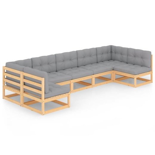 7-tlg. Garten-Lounge-Set mit Kissen Kiefer Massivholz