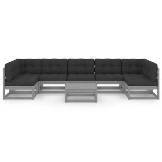 8-tlg. Garten-Lounge-Set mit Kissen Grau Kiefer Massivholz