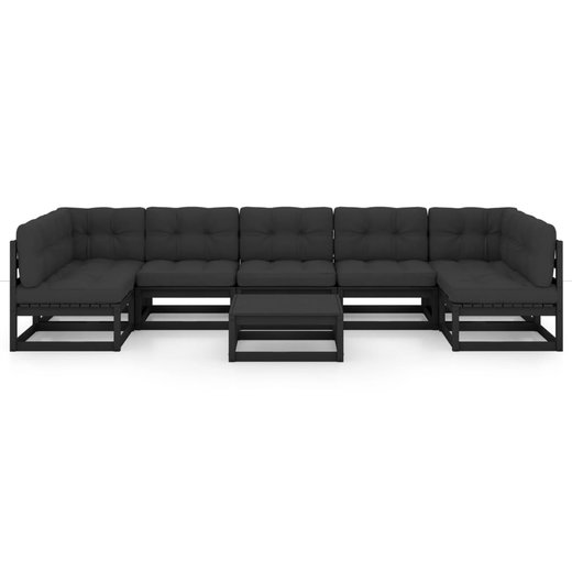8-tlg. Garten-Lounge-Set mit Kissen Schwarz Kiefer Massivholz