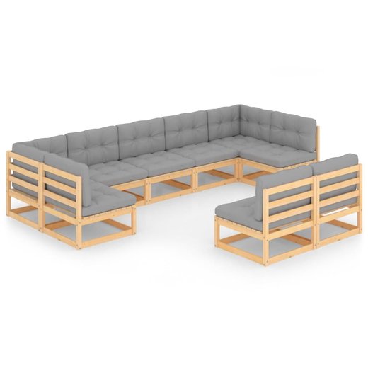 9-tlg. Garten-Lounge-Set mit Kissen Kiefer Massivholz