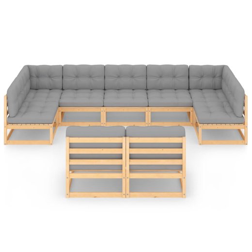 9-tlg. Garten-Lounge-Set mit Kissen Kiefer Massivholz