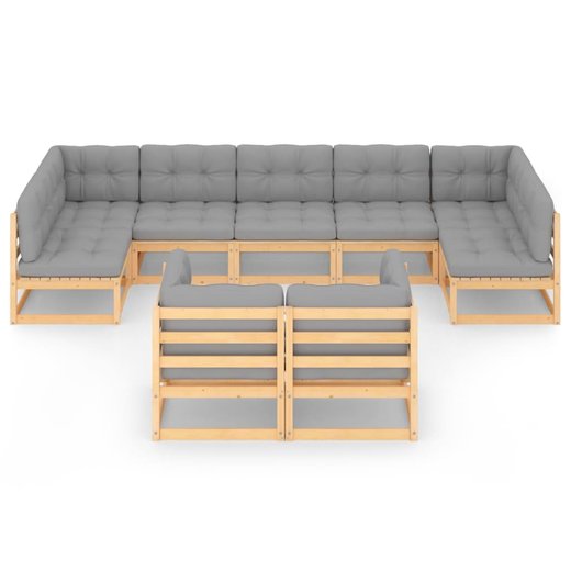 9-tlg. Garten-Lounge-Set mit Kissen Kiefer Massivholz