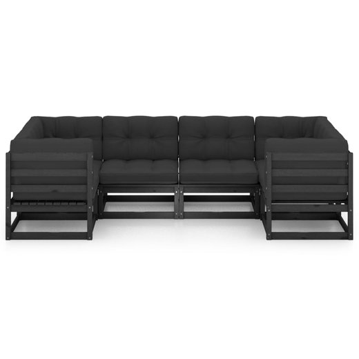 6-tlg. Garten-Lounge-Set mit Kissen Schwarz Massivholz Kiefer