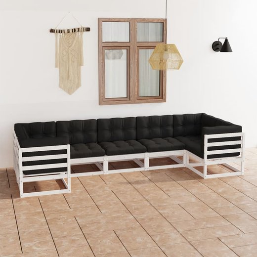 7-tlg. Garten-Lounge-Set mit Kissen Wei Kiefer Massivholz