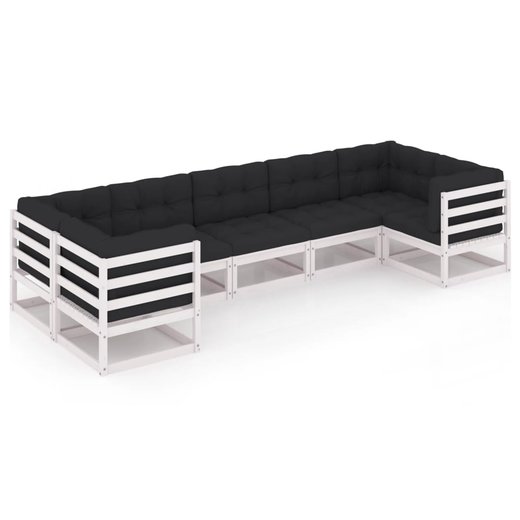 7-tlg. Garten-Lounge-Set mit Kissen Wei Kiefer Massivholz