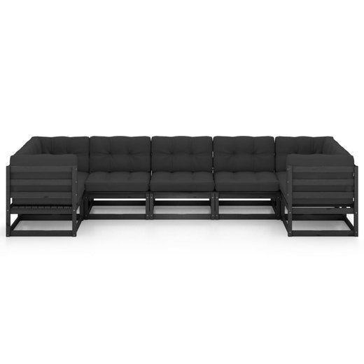 7-tlg. Garten-Lounge-Set mit Kissen Schwarz Massivholz Kiefer