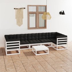 8-tlg. Garten-Lounge-Set mit Kissen Wei Kiefer Massivholz