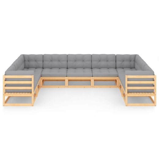9-tlg. Garten-Lounge-Set mit Kissen Kiefer Massivholz