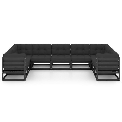 9-tlg. Garten-Lounge-Set mit Kissen Schwarz Massivholz Kiefer