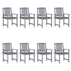 Gartensthle mit Kissen 8 Stk. Massivholz Akazie Grau