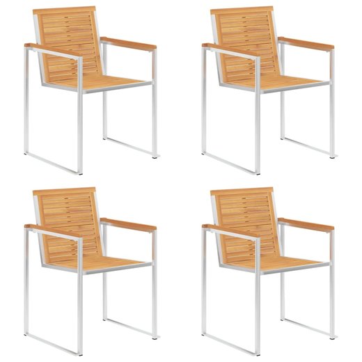 4 Stk. Gartensthle Massivholz Teak und Edelstahl