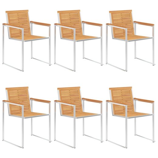 6 Stk. Gartensthle Massivholz Teak und Edelstahl