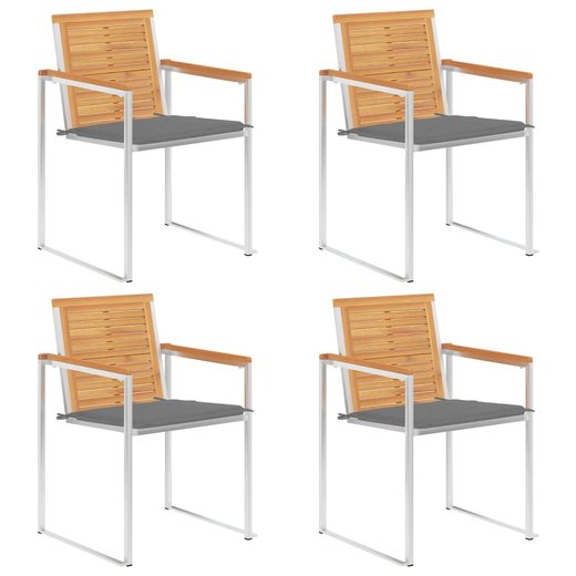 4 Stk. Gartensthle mit Kissen Massivholz Teak