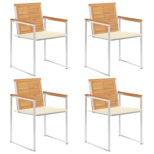 4 Stk. Gartensthle mit Kissen Massivholz Teak
