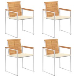4 Stk. Gartensthle mit Kissen Massivholz Teak