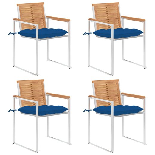 Gartensthle 4 Stk. mit Kissen Massivholz Teak