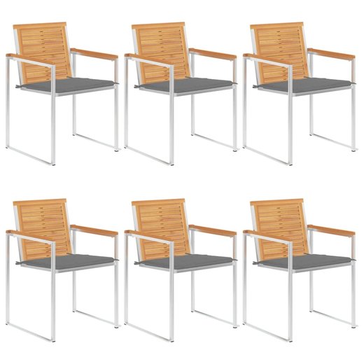 6 Stk. Gartensthle mit Kissen Massivholz Teak