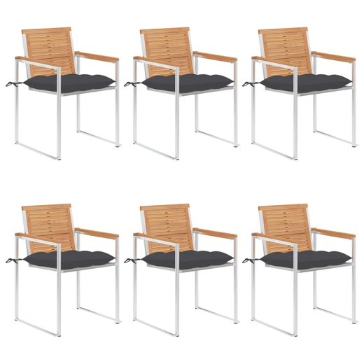 Gartensthle 6 Stk. mit Kissen Massivholz Teak