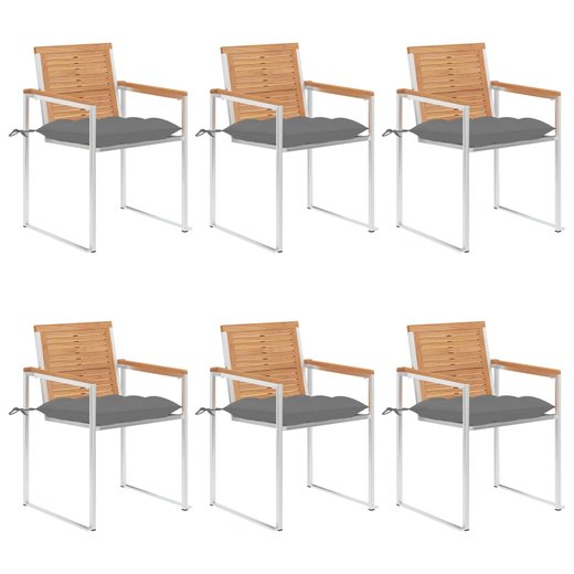 Gartensthle 6 Stk. mit Kissen Massivholz Teak