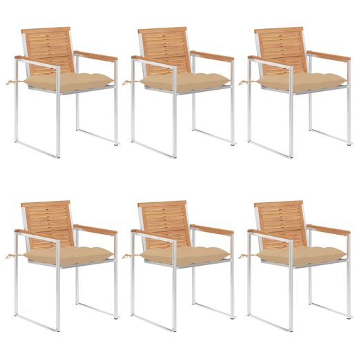 Gartensthle 6 Stk. mit Kissen Massivholz Teak