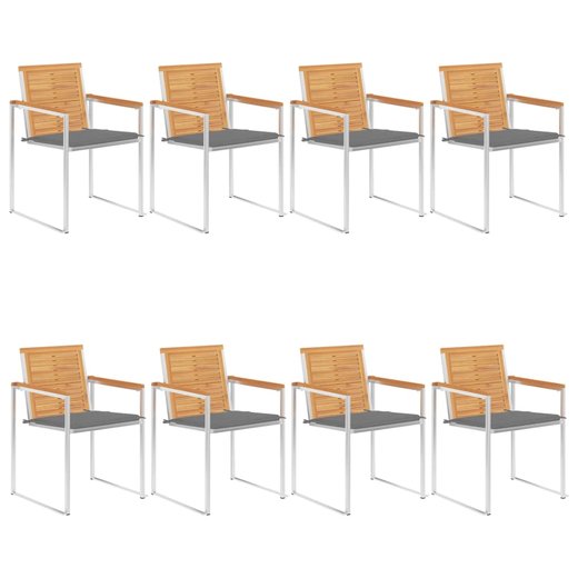 8 Stk. Gartensthle mit Kissen Massivholz Teak