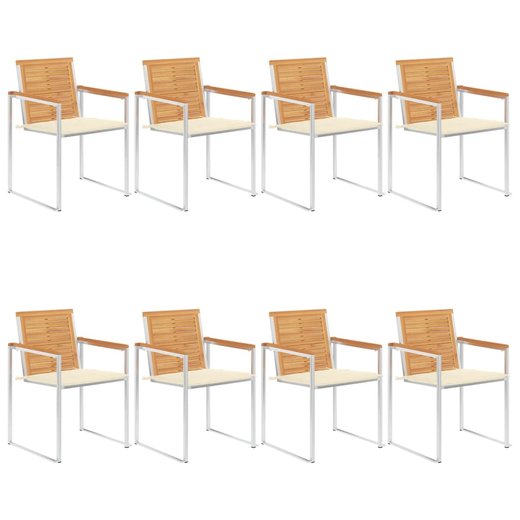 8 Stk. Gartensthle mit Kissen Massivholz Teak