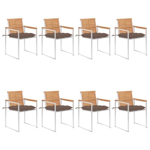 Gartensthle 8 Stk. mit Kissen Massivholz Teak
