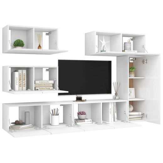 6-tlg. TV-Schrank-Set Wei Spanplatte
