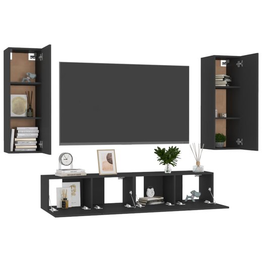 4-tlg. TV-Schrank-Set Schwarz Spanplatte