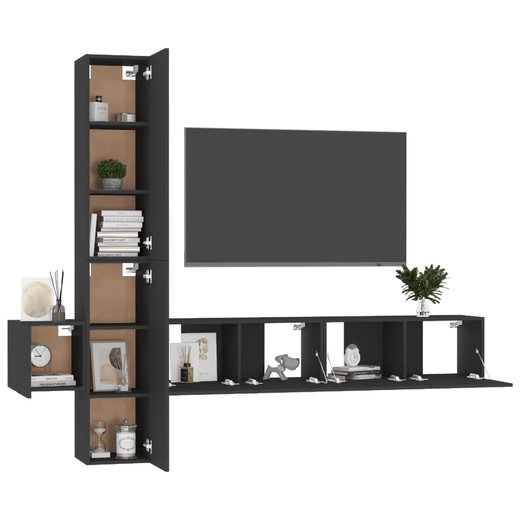 5-tlg. TV-Schrank-Set Schwarz Spanplatte