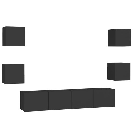 6-tlg. TV-Schrank-Set Schwarz Spanplatte