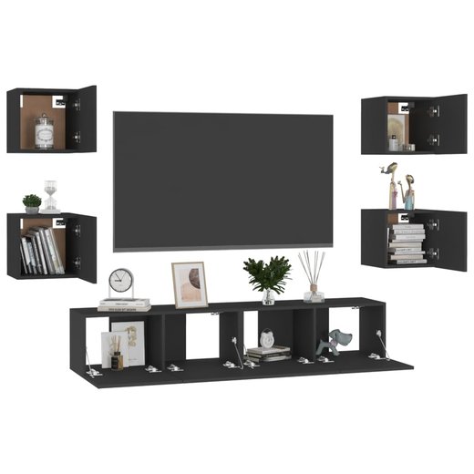 6-tlg. TV-Schrank-Set Schwarz Spanplatte
