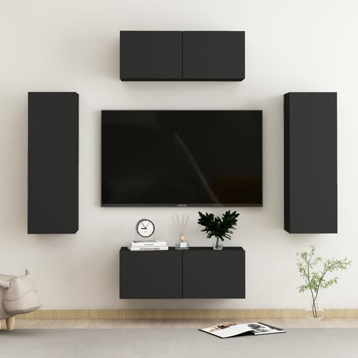 4-tlg. TV-Schrank-Set Schwarz Spanplatte
