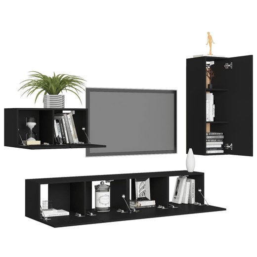 4-tlg. TV-Schrank-Set Schwarz Spanplatte